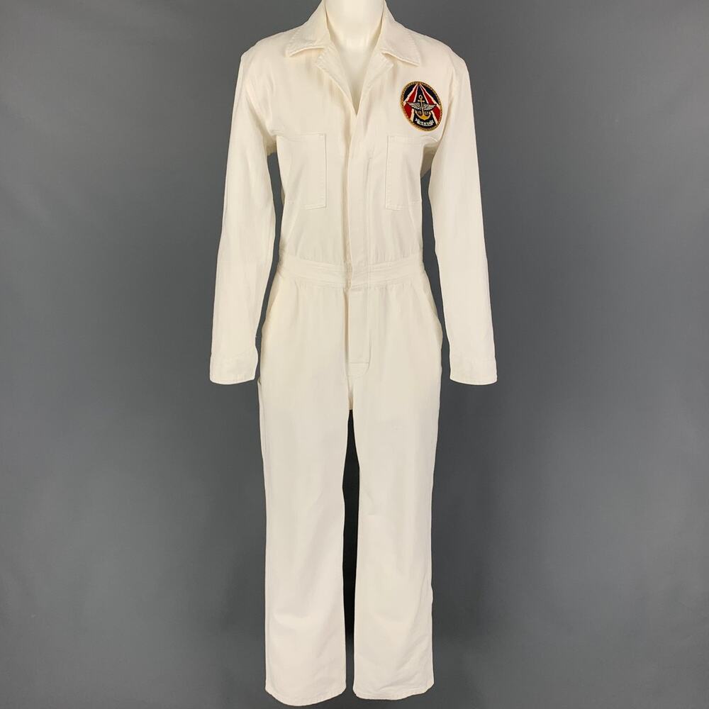 RALPH LAUREN Collection Size 8 Cream Cotton Long Sleeve Military Jumpsuit